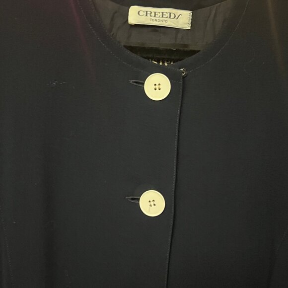 VTG Louis Féraud Paris x Creeds Toronto Navy Button Front Longline Jacket Dress - Picture 5 of 12